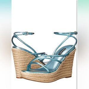 Nine West Women's Hipsta Wedge Sandals size 9 Mermaid Metallic Coral